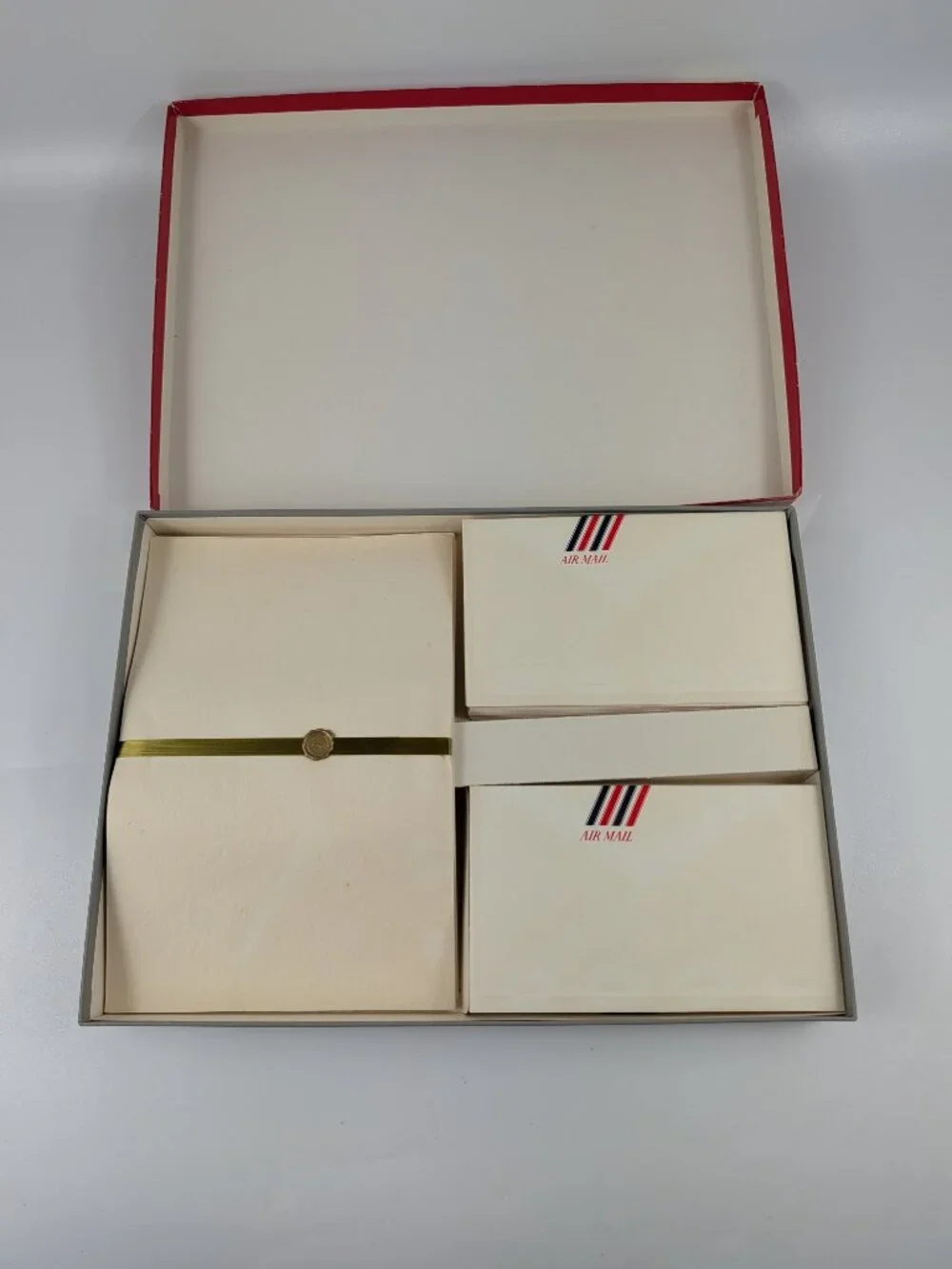 Vintage Hallmark Air Mail Stationery Box Set Gold Foil Horse Racing Logo